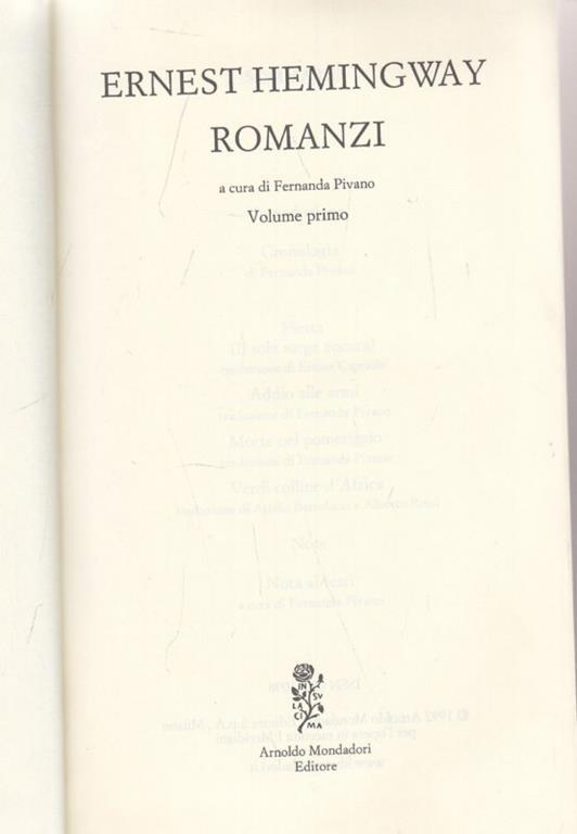 Romanzi. Vol. 1 - Ernest Hemingway - copertina