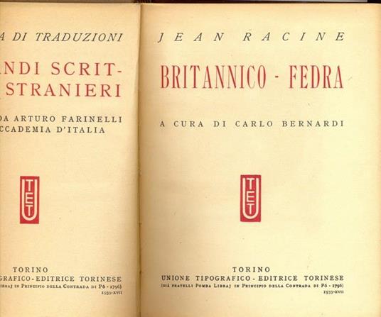 Britannico. Fedra - Jean Racine - copertina