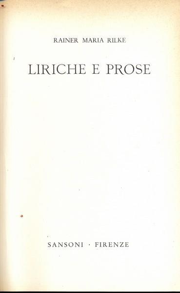 Liriche e prose - Rainer M. Rilke - copertina