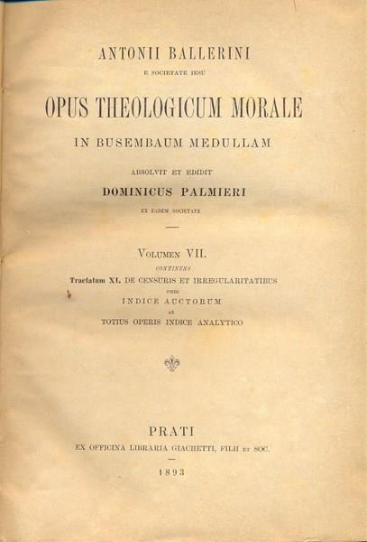 Opus theologicum morale - Antonio Ballerini - Libro Usato - Prati - | IBS