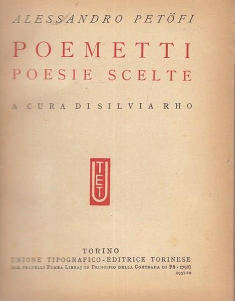 Poemetti, poesie scelte - Sándor Petöfi - copertina