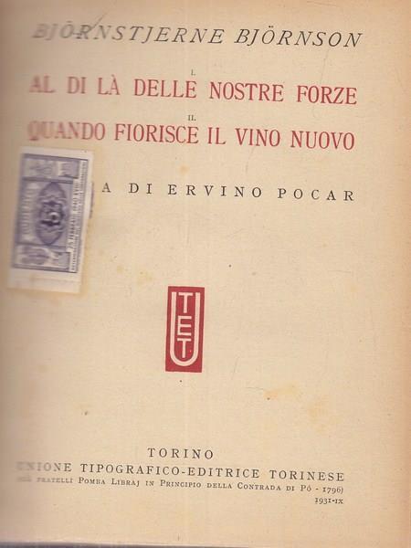 Al di là delle nostre forze. Quando fiorisce il vino nuovo - Bjørnstjerne Bjørnson - copertina