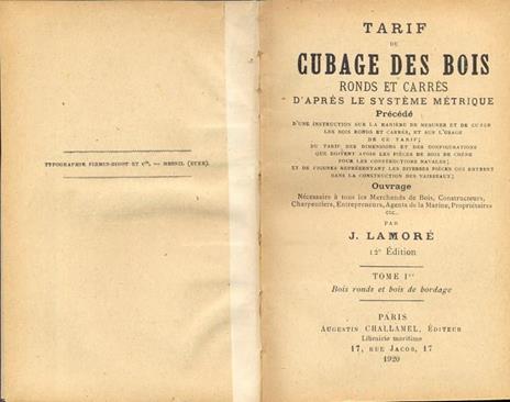 Tarif du cubage des bois. In lingua francese - copertina