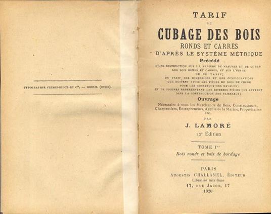 Tarif du cubage des bois. In lingua francese - copertina