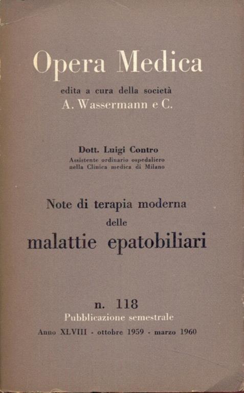 Note di terapia moderna delle malattie epatobiliari - Luigi Contro - copertina