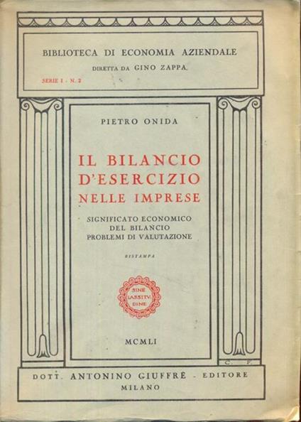 Il bilancio d'esercizio nelle imprese di: Pietro Onda - copertina