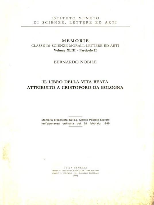 Il libro della vita beata attribuito a Cristoforo da Bologna - Bernardo Nobile - copertina