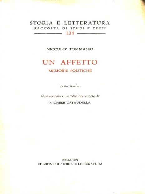 Un affetto. Memorie politiche - Niccolò Tommaseo - copertina