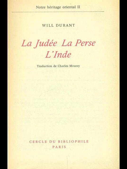 La Judee, la Perse, l'Inde - Will Durant - copertina