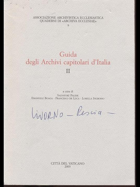 Guida degli Archivi capitolari d'Italia II - copertina