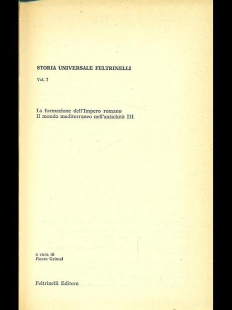 La formazione dell'impero romano. Il mondo mediterraneo nell'antichità III - Pierre Grimal - copertina