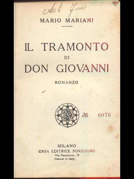 Il tramonto di Don Giovanni - Mario Mariani - copertina