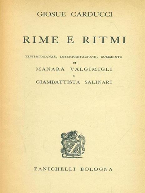 Rime e Ritmi - Giosuè Carducci - copertina