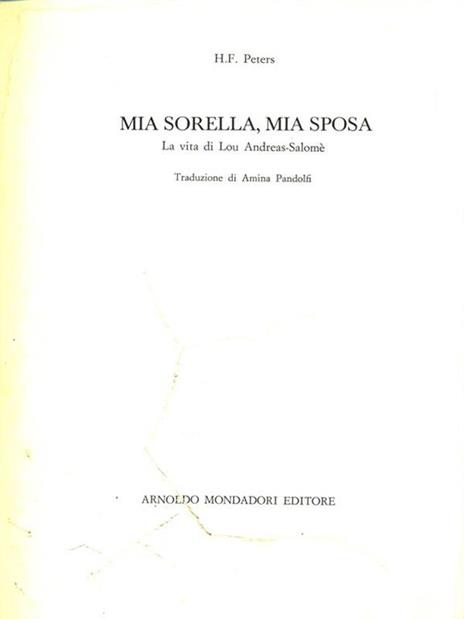 Mia sorella mia sposa - H.F. Peters - copertina