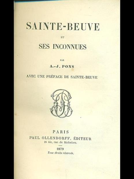 Sainte-beuve et ses inconnues - A. J. Pons - copertina