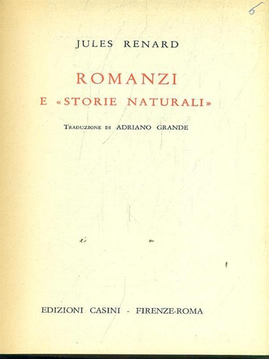 Romanzi e storie naturali - Jules Renard - copertina