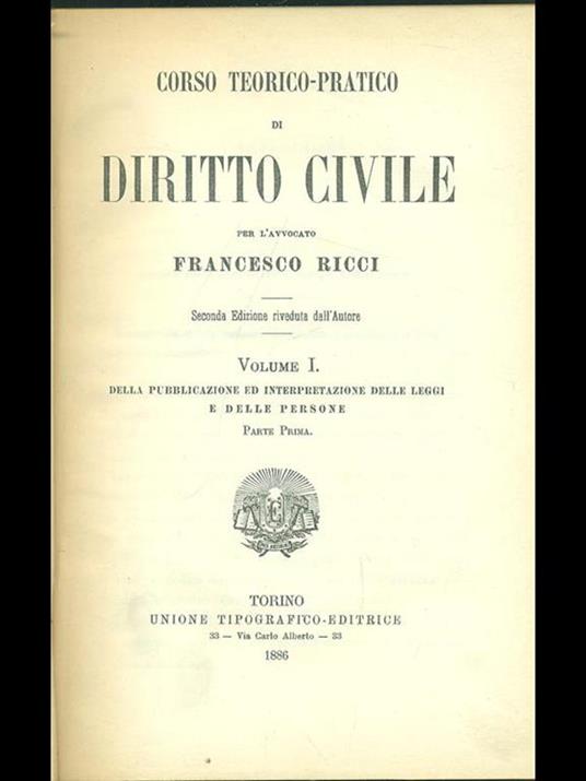 Diritto civile vol. 1 parte 1 - Francesco Ricci - copertina
