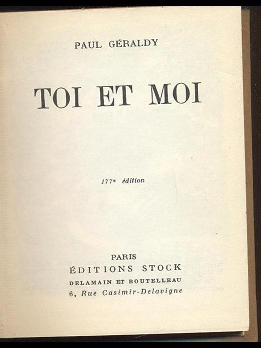 Toi et Moi - Paul Géraldy - copertina