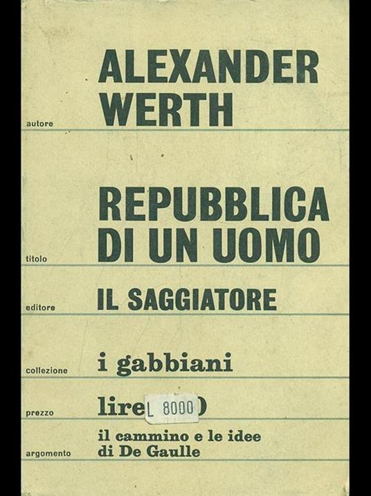 Repubblica di un uomo - Alexander Werth - copertina