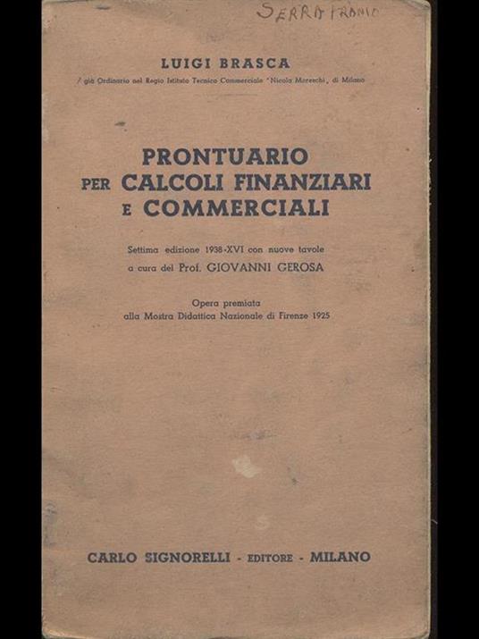 Prontuario per calcoli finanziari e commerciali - Luigi Brasca - copertina