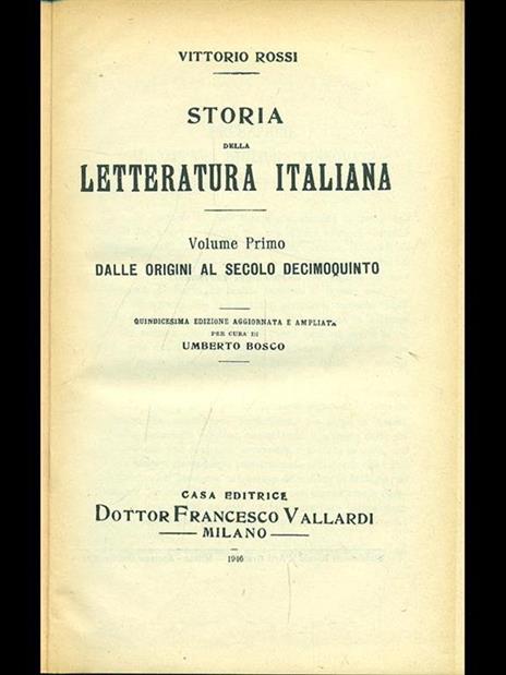 Storia della letteratura italiana vol. 1 - Vittorio Rossi - copertina