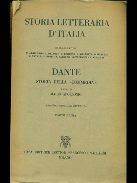 Dante. Storia della Commedia parte prima - Mario Apollonio - copertina