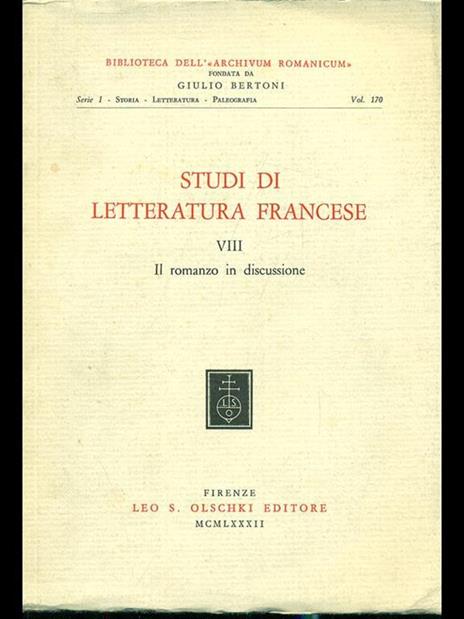 Studi di letteratura francese Vol. VIII. Il romanzo in discussione - copertina