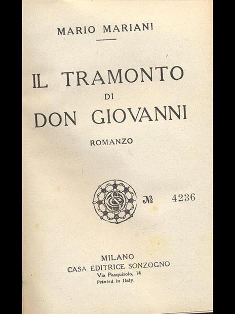 Il tramonto di Don Giovanni - Mario Mariani - copertina