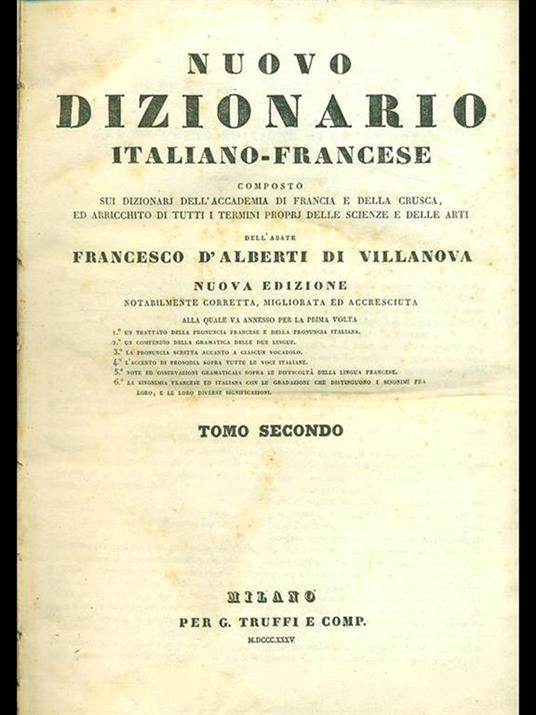 Nuovo dizionario italiano-francese - Tomo secondo - copertina