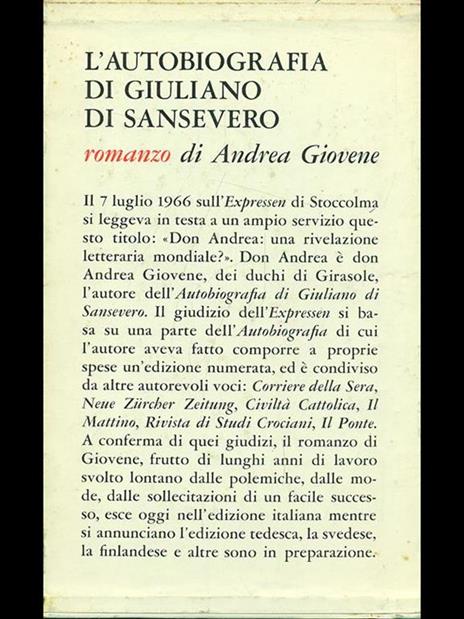 L' autobiografia di Giuliano di Sansevero - Andrea Giovene - copertina