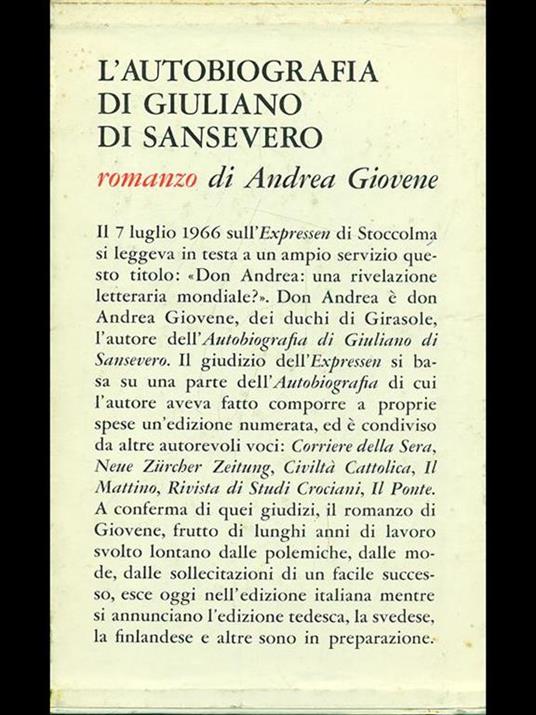 L' autobiografia di Giuliano di Sansevero - Andrea Giovene - copertina