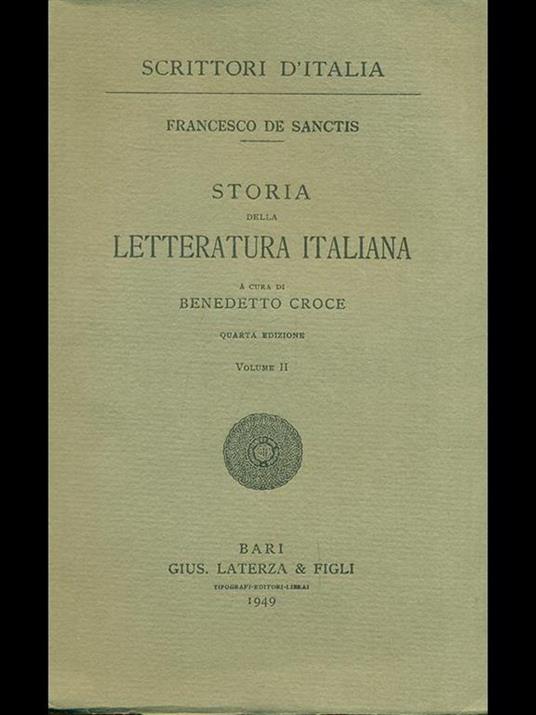 Storia della letteratura italiana Vol. II - Francesco De Sanctis - copertina