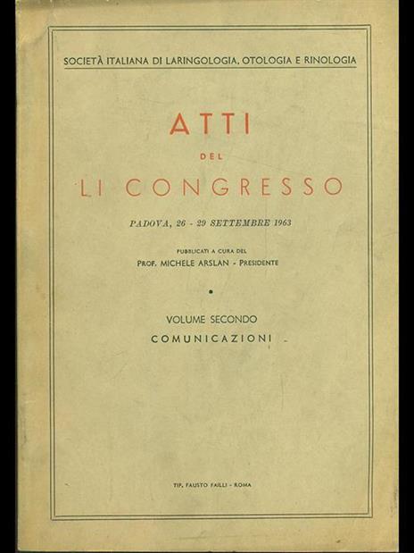 Atti del LI Congresso vol. 2. comunicazioni - Michele Arslan - copertina