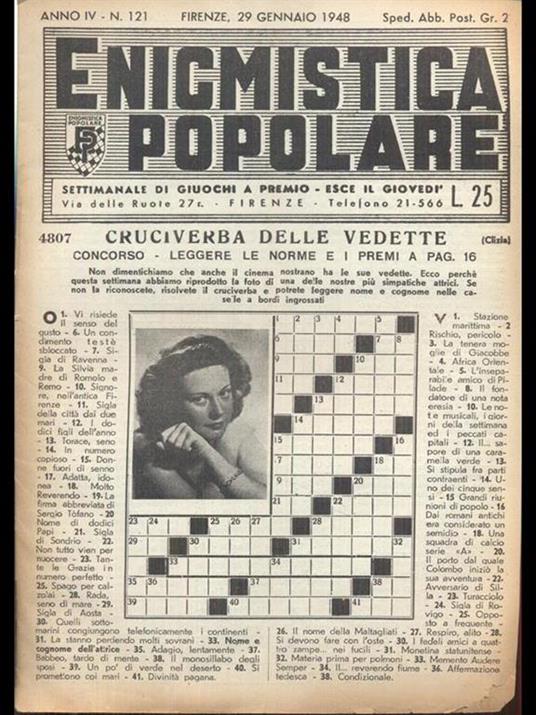 Enigmistica popolare anno IV n. 121 29 gennaio 1948 - copertina