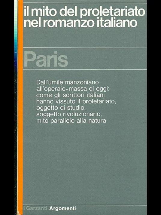 IL mito del proletariato nel romanzo italiano - Renzo Paris - copertina