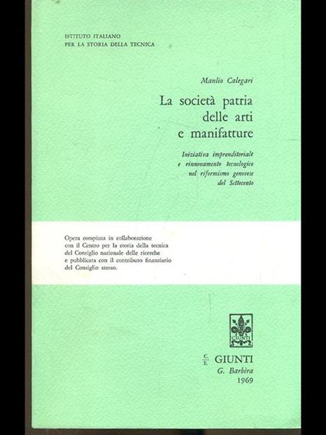 La società patria delle arti e manifatture - Manlio Callegari - copertina