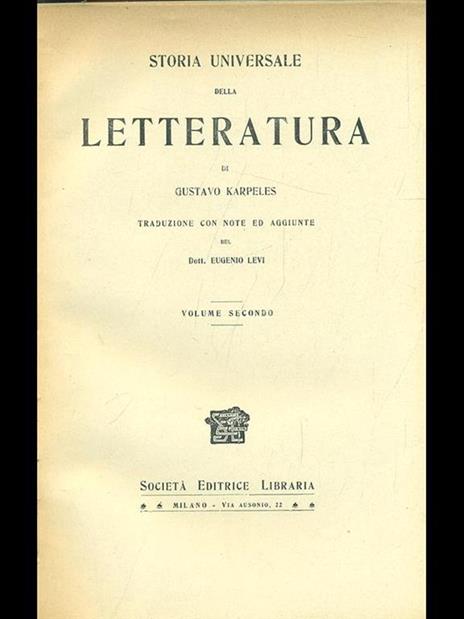 Storia universale della letteratura Vol. 2 - Gustavo Karpeles - copertina