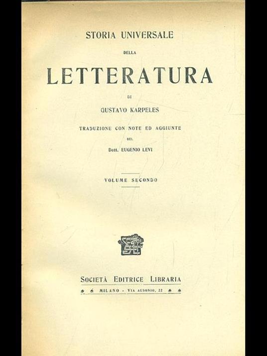 Storia universale della letteratura Vol. 2 - Gustavo Karpeles - copertina