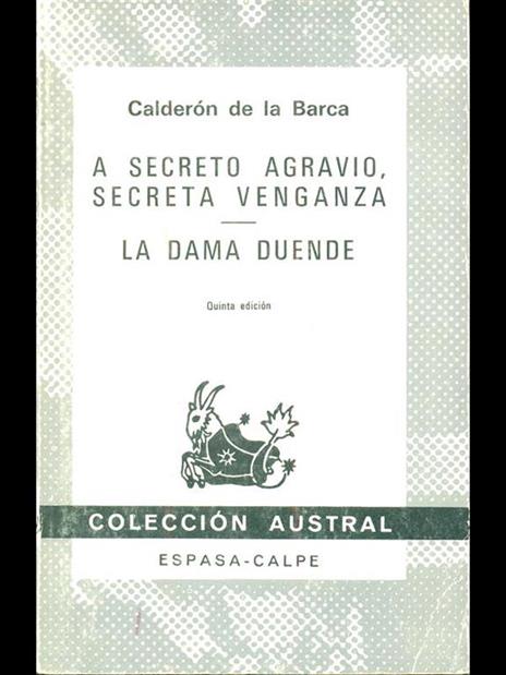 A secreto agravio, secreta venganza. La dama duende - Pedro Calderón de la Barca - copertina