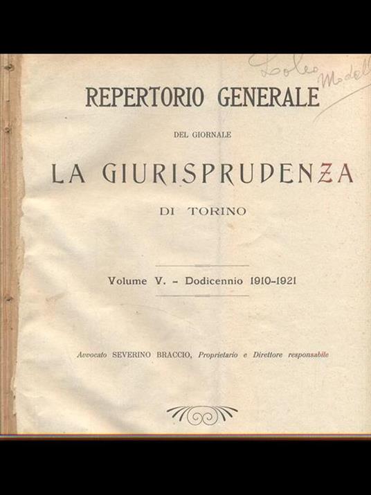 La giurisprudenza di Torino Vol. 5 1919-1921 - Severino Braccio - 8