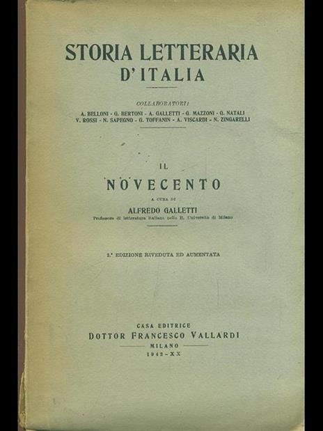 Storia letteraria d'Italia: il Novecento - Alfredo Galletti - copertina