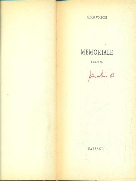 Memoriale - Paolo Volponi - copertina