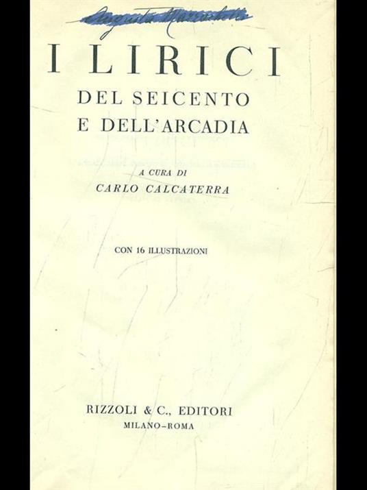 I lirici del Seicento e dell'Arcadia - Carlo Calcaterra - copertina