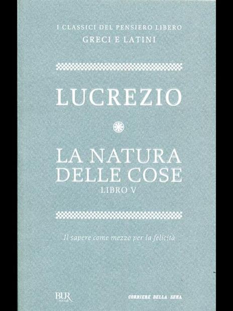 La natura delle cose libro V - Tito Lucrezio Caro - copertina