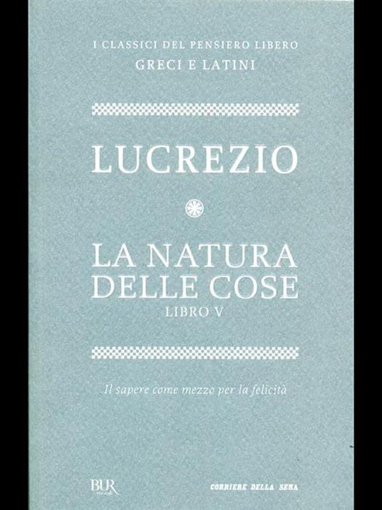 La natura delle cose libro V - Tito Lucrezio Caro - copertina