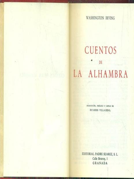 Cuentos de la Alhambra - Washington Irving - copertina
