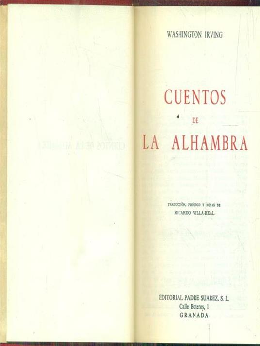 Cuentos de la Alhambra - Washington Irving - copertina