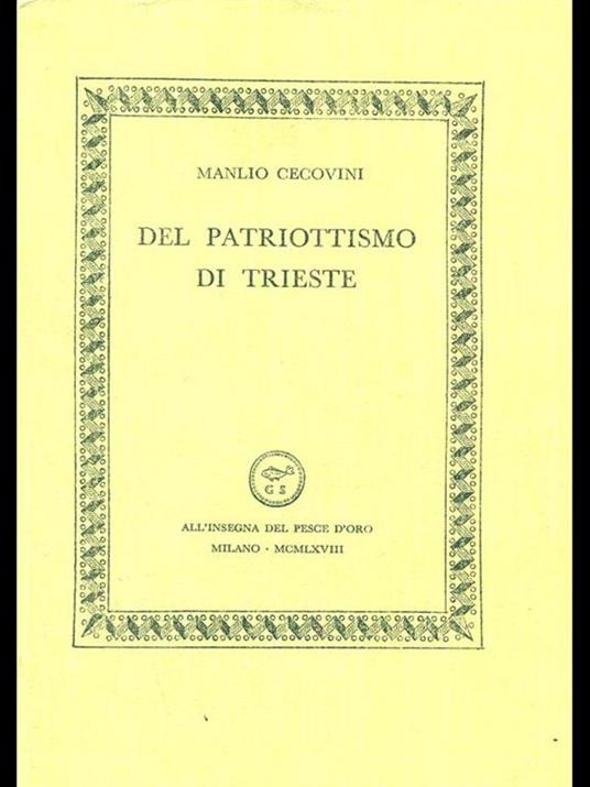 Del patriottismo di Trieste - Manlio Cecovini - copertina