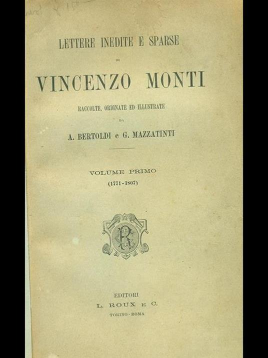 Lettere inedite e sparse - Vincenzo Monti - copertina