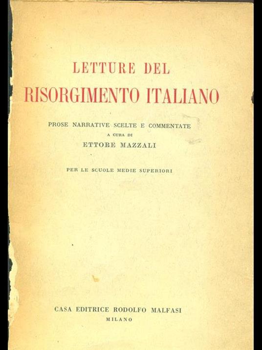 Letture del Risorgimento Italiano - Ettore Mazzali - copertina